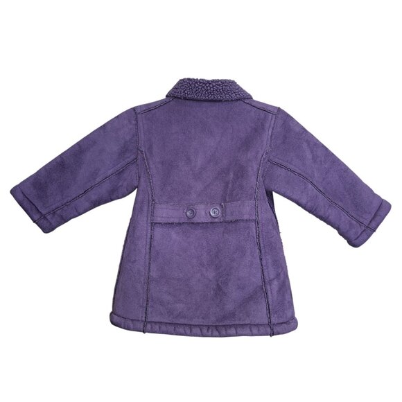 GAP Baby Girl Purple Faux Suede Sherpa Coat Jacket 18-24mo Double Breasted - Picture 6 of 7